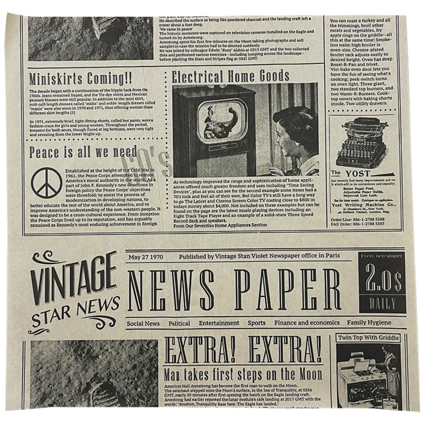 Бумага упаковочная "Газета" желтая (10 листов 30,5х30,5 см)